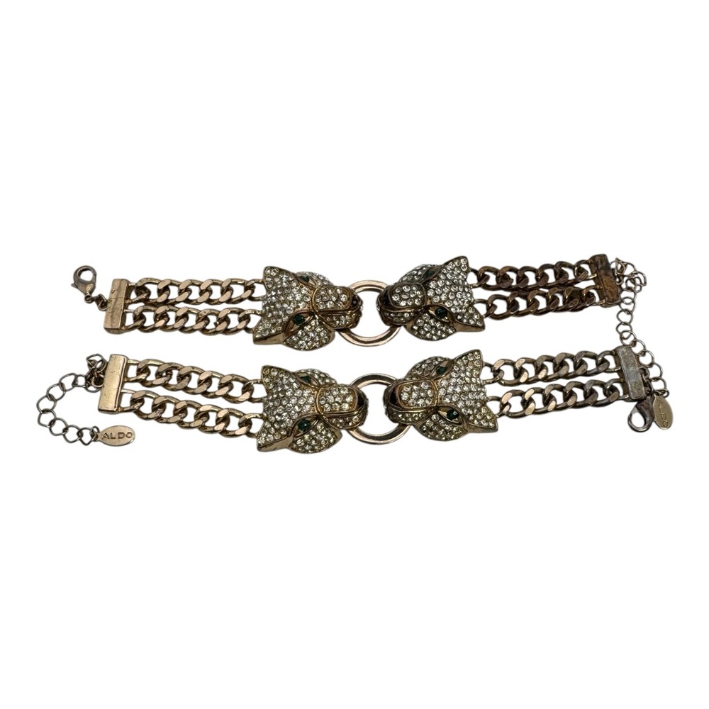 ALDO Panther Head‎ Rhinestone Chain Link Bracelets (Set of 2) 5”